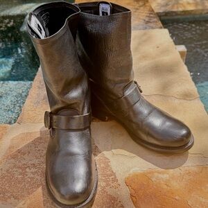 Frye Veronica Harness Boots Women 8 Black Leather Slouch Motorcycle Biker